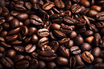 Obraz premium Aromatic Coffee Beans Closeup Background with Copy Space for Drink Concept