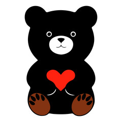 Teddy bear with a red heart on a white background. Vector illustration