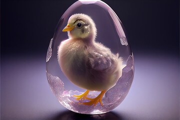 透明の殻に入っている可愛いヒヨコ「Cute chick in shell」　Generative AI