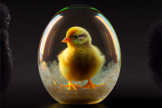透明の殻に入っている可愛いヒヨコ「Cute chick in shell」　Generative AI