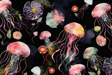 jellyfish and sea flowers in the sea