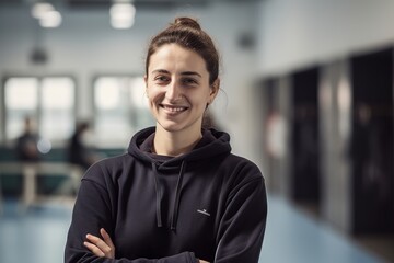 Fototapeta premium Portrait of a smiling young woman in sportswear looking at camera