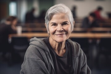 Fototapeta na wymiar Portrait of smiling senior woman sitting in church during christian feast