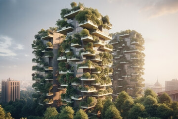 Obraz premium the city of the city with green nature created with Generative AI technology