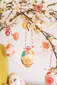 Houseplant Decorated With Easter Eggs