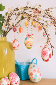 Houseplant Decorated With Easter Eggs