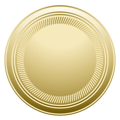 Round golden medal mockup. Award blank sign