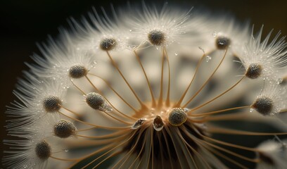  a close up of a dandelion with drops of water on it.  generative ai