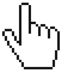 Forefinger cursor in pixel style. Pointing finger hand gesture