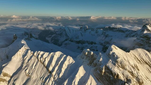 Aerial View of the Mountain Seantis in the Swiss Alps, Switzerland. Santis