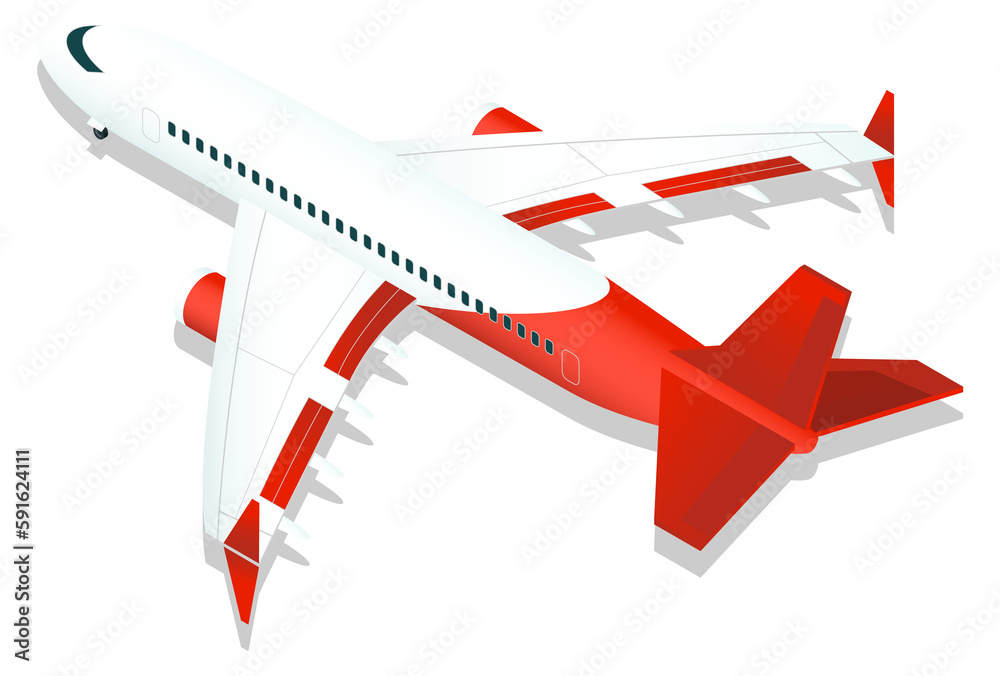 Sticker Airplane icon. Isometric flying jet. Passanger plane