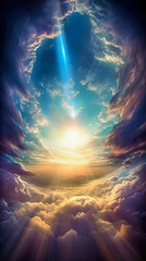 Fototapeta premium ai generative illustration of a bright wonderful heaven with a light of peace in the middle, fantasy art