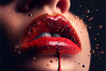 美女のセクシーな赤い唇　 “Sexy red lips of a beautiful woman”　　Generative AI