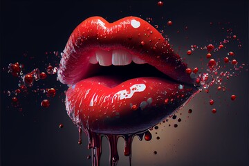美女のセクシーな赤い唇　 “Sexy red lips of a beautiful woman”　　Generative AI - obrazy, fototapety, plakaty