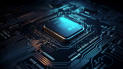 Fototapeta premium IT. Information technology concept. Motherboard integrated circuit and tech icons illustrtion. Futuristic bakground, Generative Ai