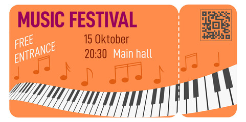 Fototapeta premium Music festival ticket. Entrance pass. Event coupon