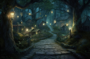 A village in the night forest where live of dwarves