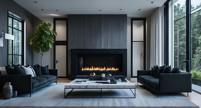 Photo of a contemporary living room with a stunning fireplace design