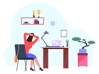 Office break workout. Body stretch at computer desk