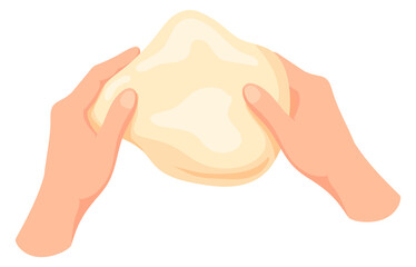 Hands hold dough cartoon icon. Baking preparation