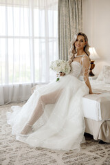 Fototapeta premium portrait of the beautiful bride in the hotel