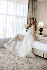 portrait of the beautiful bride in the hotel