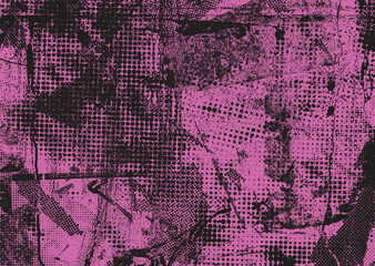 Glitch distorted grungy isolated banner . Design element for brochure, social media, posters, flyers. Overlay texture.Textured banner with Distress effect .Vector halftone dots . Screen print texture