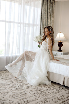 portrait of the beautiful bride in the hotel
