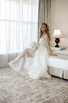 portrait of the beautiful bride in the hotel