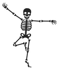 Skeleton silhouette in funny comic pose. Halloween mascot