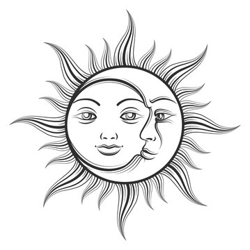 Sun and moon esoteric symbol. Solar and lunar icon