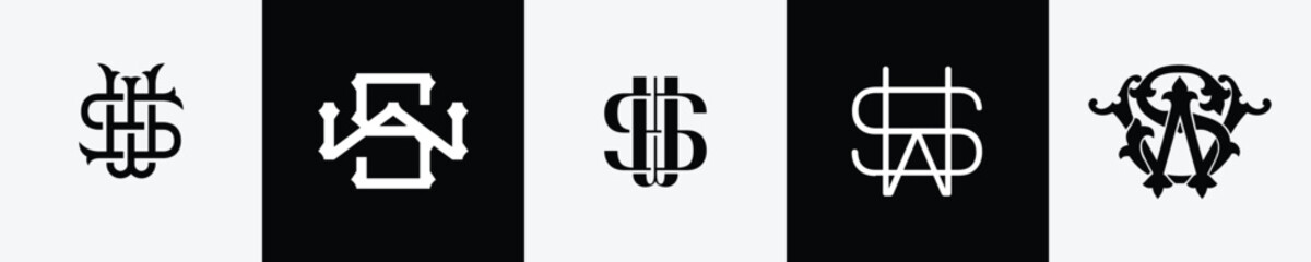 Initial letters SW Monogram Logo Design Bundle - obrazy, fototapety, plakaty