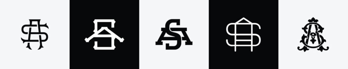 Initial letters SA Monogram Logo Design Bundle - obrazy, fototapety, plakaty