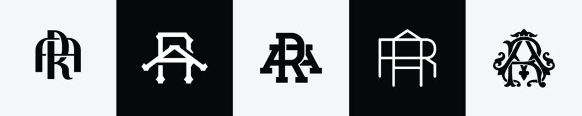 Initial letters RA Monogram Logo Design Bundle