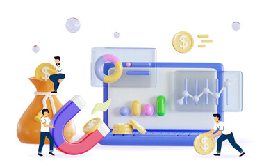 3d Take profit and graph Mobile foreign exchange trading Increase dividend Online market Purchase shares concept Minimal 3D rendering illustration Website monetization