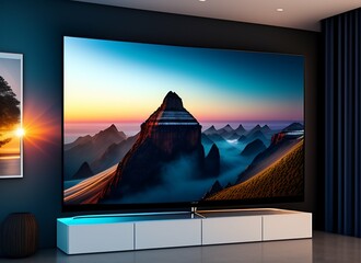 LCD screen , television set in modern living room luxury interior Created with Generative AI