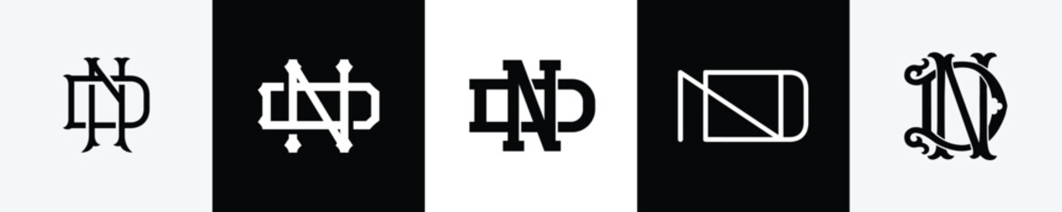 Initial letters ND Monogram Logo Design Bundle