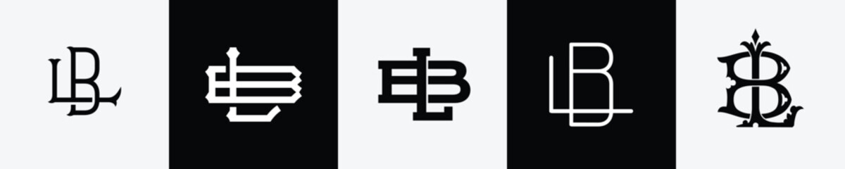 Initial letters LB Monogram Logo Design Bundle