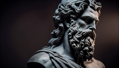 Naklejka na ściany i meble Head of greek god sculpture statue of a man. AI generated