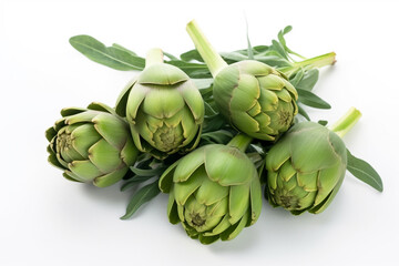 Fototapeta premium A bunch of artichokes on a white background