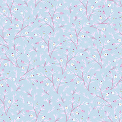 Ditsy fantasy flowers seamless pattern, folk floral texture