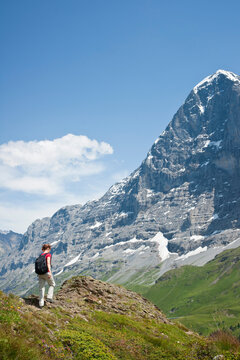 Woman Hiking, Berense Oberland, Eiger Peak, North Face, Switzerland