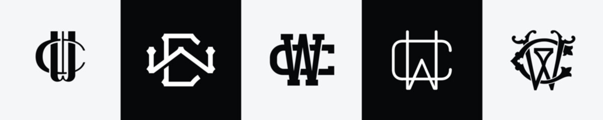 Fototapeta na wymiar Initial letters CW Monogram Logo Design Bundle