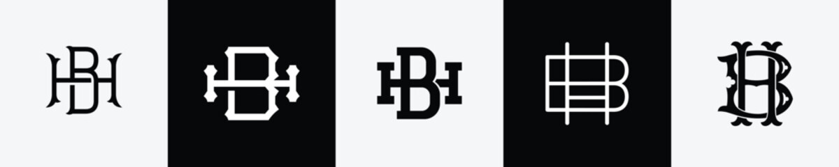 Initial letters BH Monogram Logo Design Bundle
