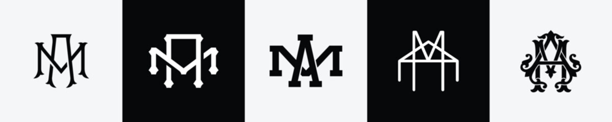 Initial letters AM Monogram Logo Design Bundle - obrazy, fototapety, plakaty
