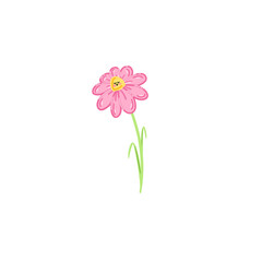 hand drawn pink illustrated cartoon character flower. flower with happy smiling face