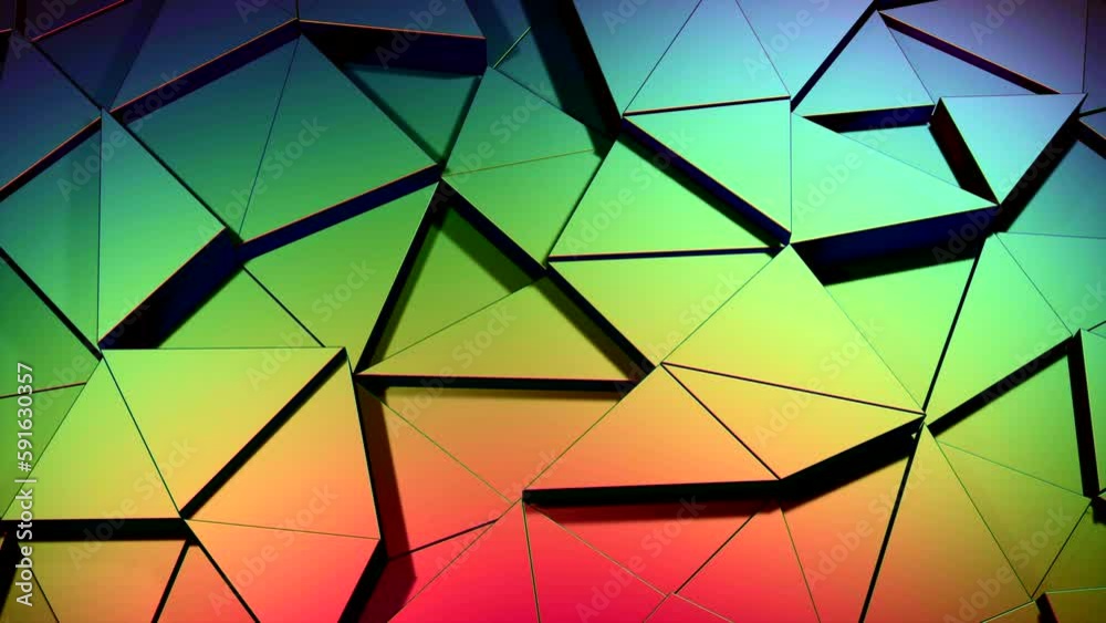 Poster computer animation of disappearing and appearing triangles. design. 3d background with triangular pa