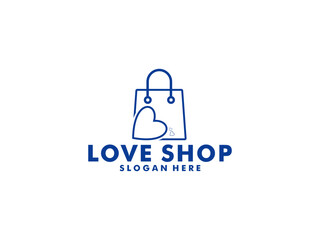 Love Shop Logo designs Template,  Shopping bag combined with heart concept.