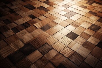 Natural wooden background. Wood blocks. Wall Paneling texture. Wooden squares. AI generated