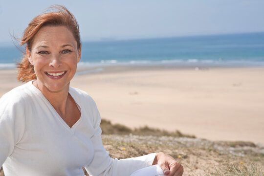 Woman on Beach, Camaret-sur-Mer, Finistere, Bretagne, France